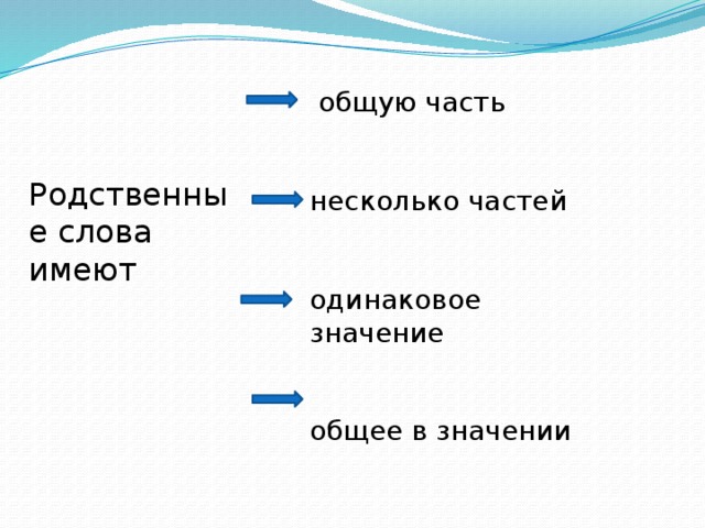 общую часть несколько частей одинаковое значение общее в значении Родственные слова имеют