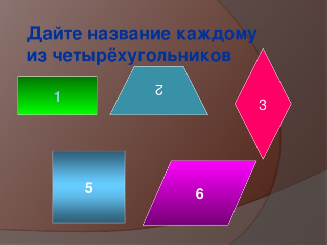 2 Дайте название каждому из четырёхугольников 3 1 5 6