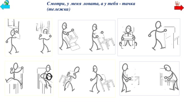 Смотри, у меня лопата, а у тебя - тачка (тележка)