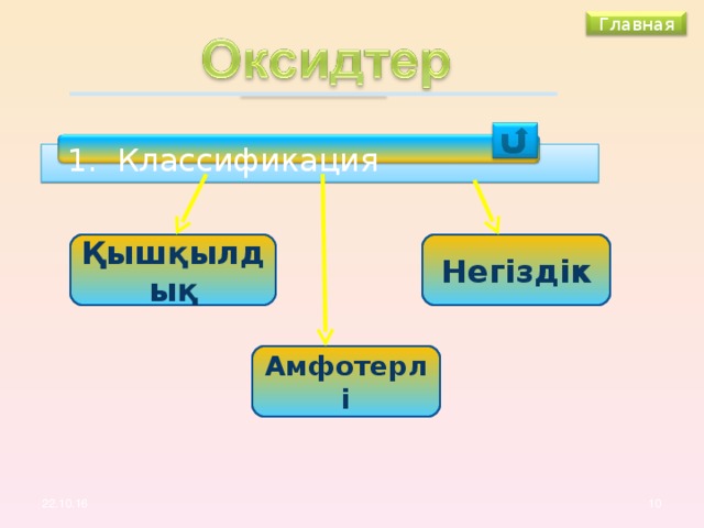 Главная  Классификация М gO Негіздік Қышқылдық SO 3 Амфотерлі Al 2 O 3 9 22.10.16