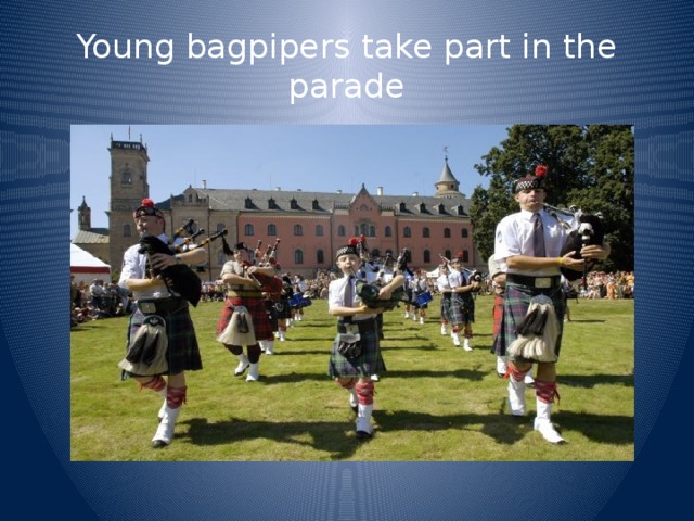 Young bagpipers take part in the parade