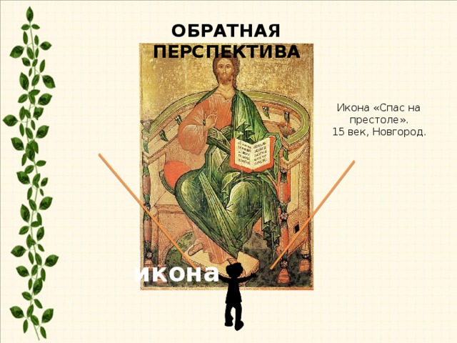 ОБРАТНАЯ ПЕРСПЕКТИВА Икона «Спас на престоле». 15 век, Новгород. икона