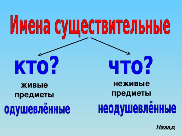 неживые предметы живые предметы Назад