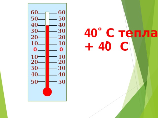 6 0 6 0 50 50 40 40 40 C тепла о 30 30 20 20 о + 40 C 10 10 0 0 10 10 20 20 30 30 40 40 50 50