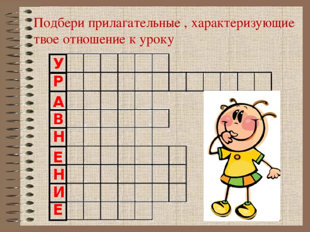 Подбери прилагательные , характеризующие твое отношение к уроку У  Р А  В  Н Е  Н  И  Е