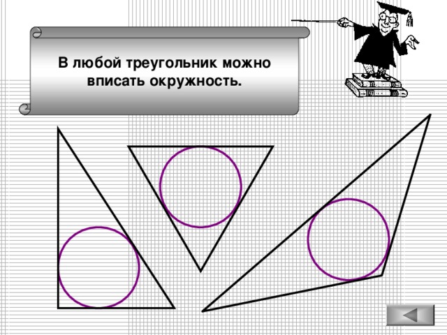 В любой треугольник можно вписать окружность.