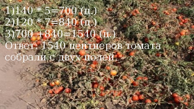 140 * 5=700 (ц.) 120 * 7=840 (ц.) 700 +840=1540 (ц.)