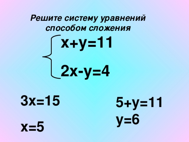 Решить уравнение методом сложения