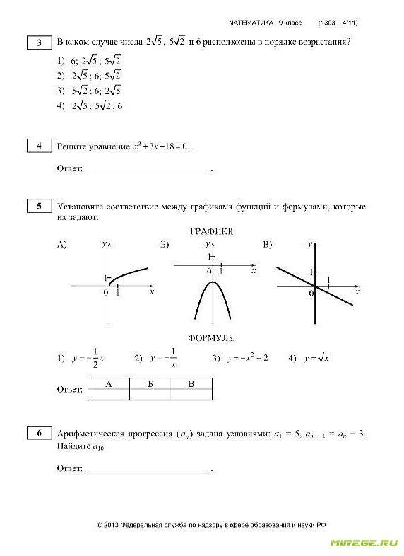 Образец ким по математике 9 класс