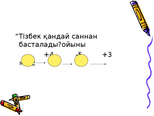 “ Тізбек қандай саннан басталады?ойыны  +4 - 5 +3 = 12