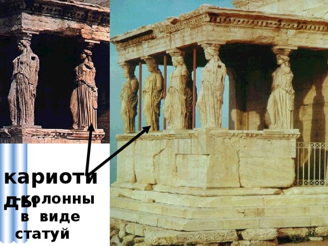 Храм Эрехтейон. кариотиды -колонны в виде статуй женщин