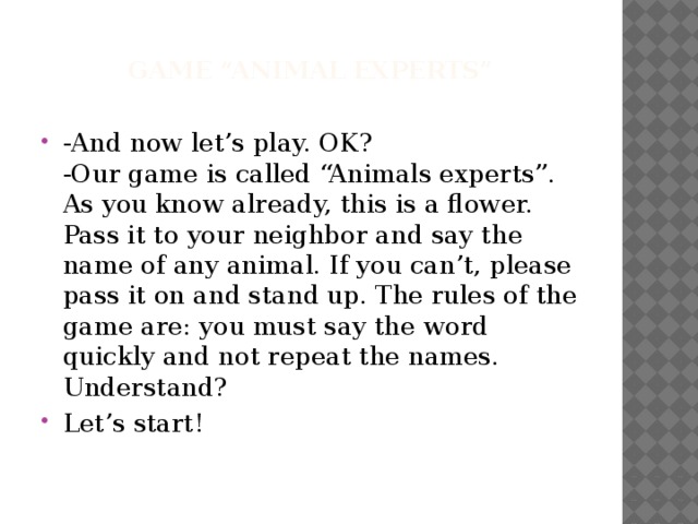 Game “Animal experts”