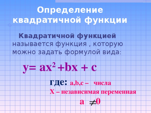 Определение квадратичной функции 8 класс презентация