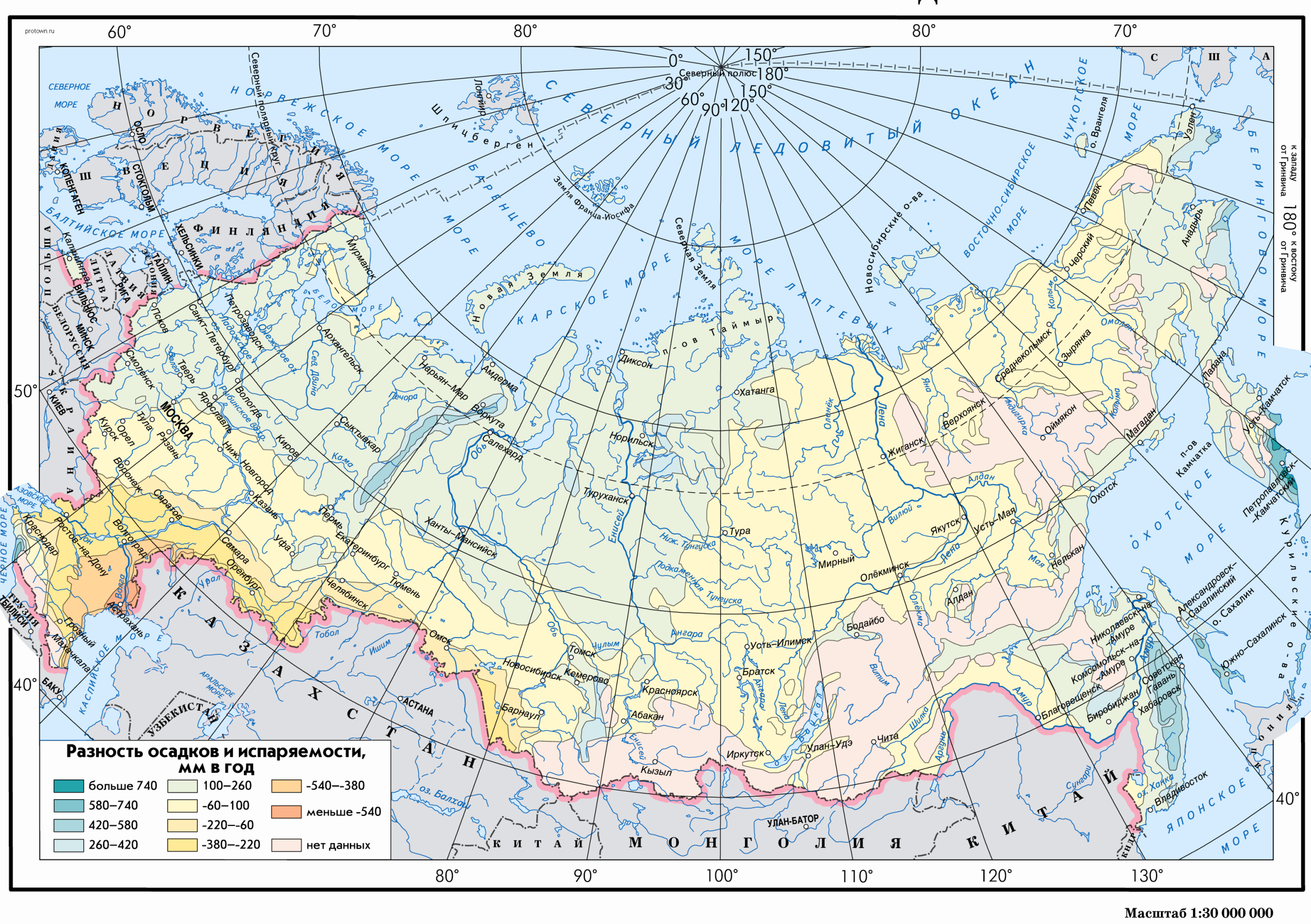 Карта России с широтой и долготой