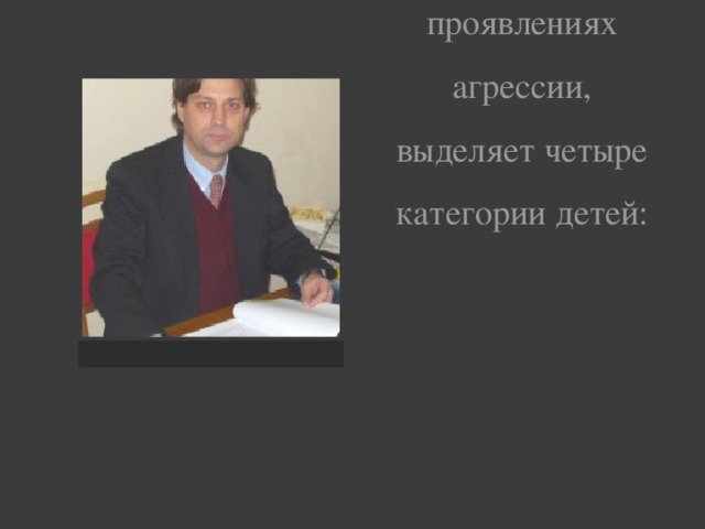 И.А. Фурманов, основываясь на проявлениях агрессии, выделяет четыре категории детей: