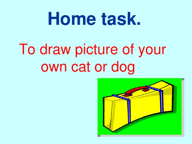 Home task.   To draw picture of your own cat or dog