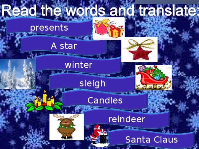 presents A star winter sleigh Candles reindeer Santa Claus