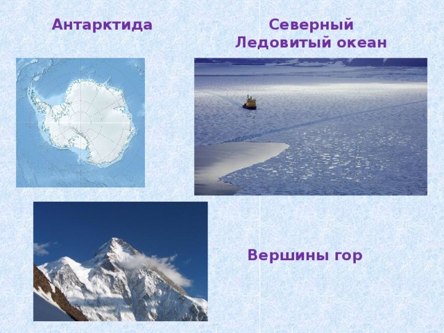 Антарктида  Северный Ледовитый океан Вершины гор