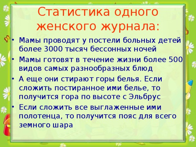 Статистика одного женского журнала: