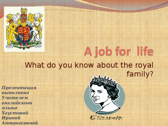 What do you know about the royal family? Презентация выполнена Учителем английского языка Хаустовой Ириной Антанасовной