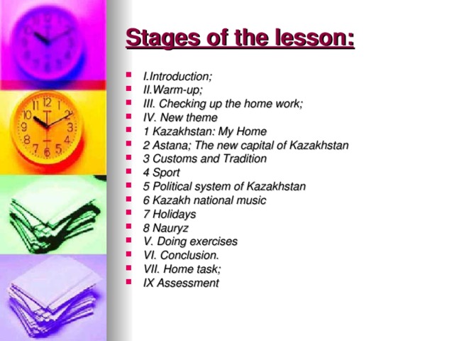 Stages of the lesson :