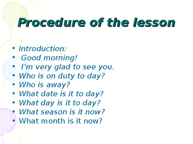 Procedure of the lesson