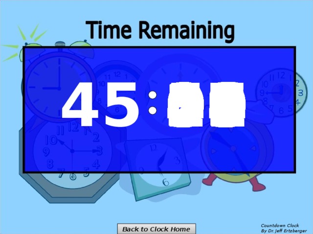 45 14 27 26 25 24 23 22 21 20 19 18 17 16 15 13 29 12 11 10 09 08 07 06 05 04 03 02 01 00 28 30 46 45 57 56 55 54 53 52 51 50 49 48 47 31 44 59 43 42 41 40 39 38 37 36 35 34 33 32 58 Countdown Clock  By Dr. Jeff Ertzberger Back to Clock Home