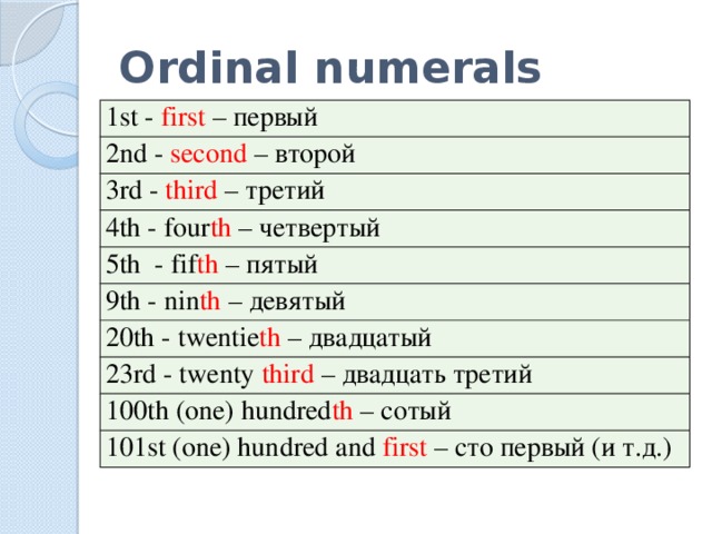 Ordinal numbers презентация