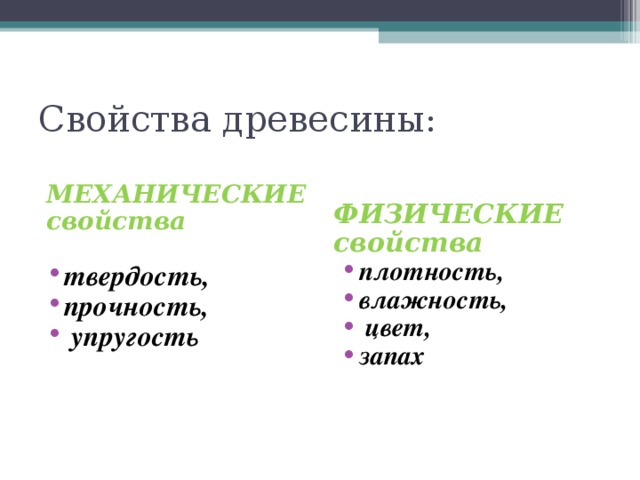 Свойства древесины:   МЕХАНИЧЕСКИЕ свойства  ФИЗИЧЕСКИЕ свойства