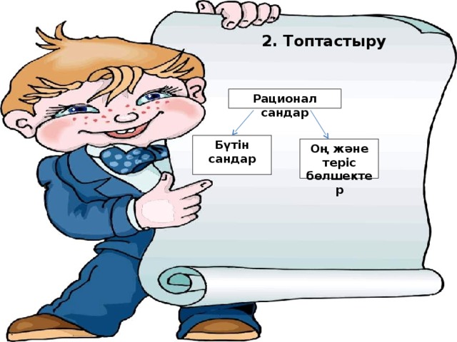 2. Топтастыру  Рационал сандар  Бүтін сандар  Оң және теріс бөлшектер