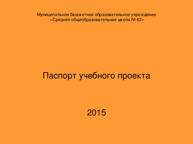 Муниципальное бюджетное образовательное учреждение  «Средняя общеобразовательная школа № 63»