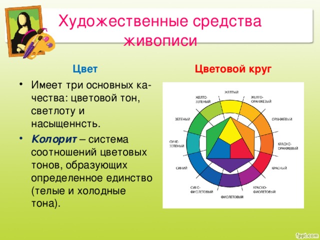 Художественные средства живописи Цвет Цветовой круг