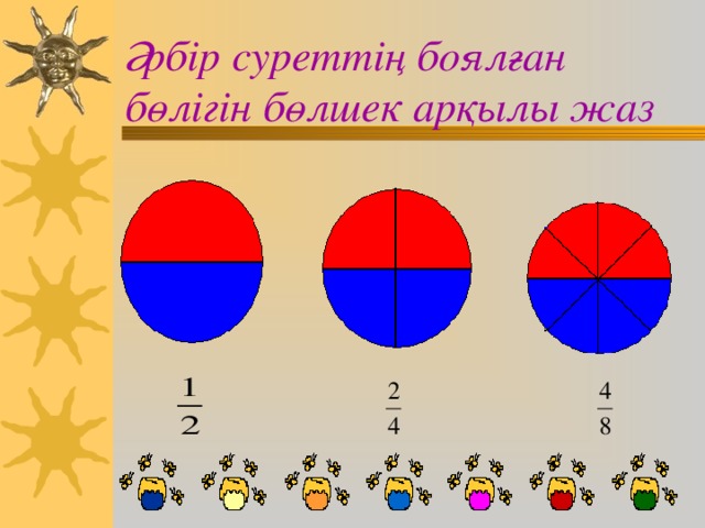 Әрбір суреттің боялған бөлігін бөлшек арқылы жаз