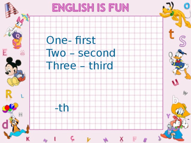 One- first Two – second Three – third -th