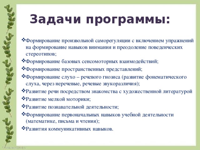 Задачи программы: