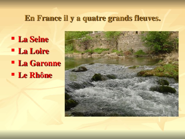 En France il y a quatre grands fleuves.