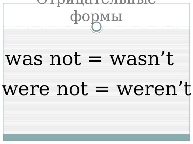 Отрицательные формы was not = wasn’t were not = weren’t