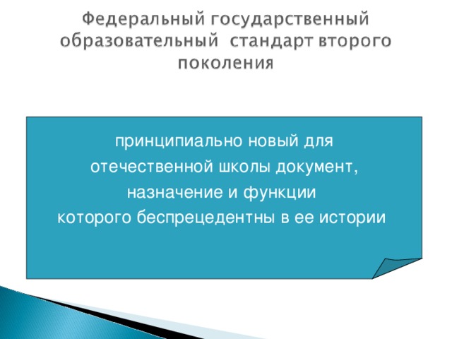 принципиально новый для  отечественной школы документ, назначение и функции которого беспрецедентны в ее истории