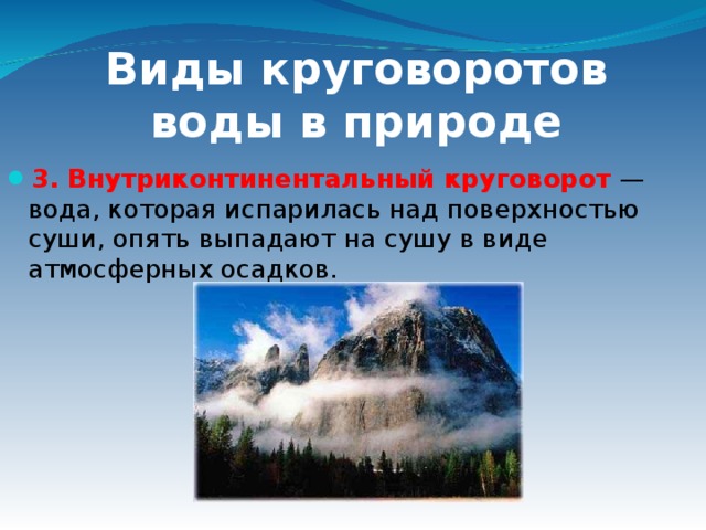 Виды круговоротов воды в природе