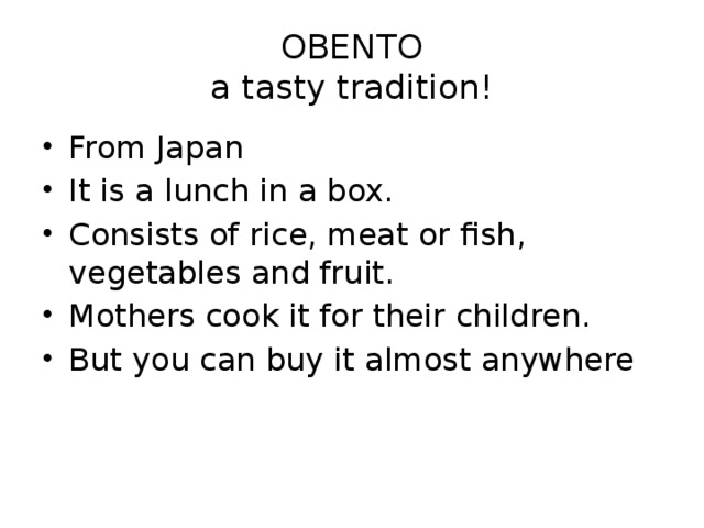 OBENTO  a tasty tradition!