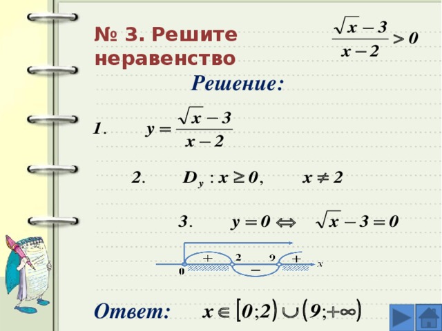 № 3.  Решите неравенство Решение: Ответ: