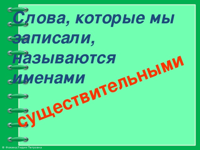 существительными Слова, которые мы записали, называются именами