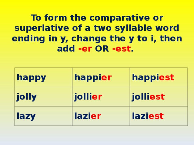 Noisy comparative form. Lazy Comparative and Superlative. Lazy степени сравнения в английском. Lazy степени сравнения. Positive Comparative Superlative.