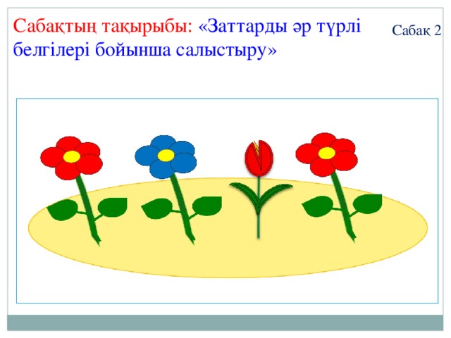 Сабақтың тақырыбы: «Заттарды әр түрлі белгілері бойынша салыстыру» Сабақ 2