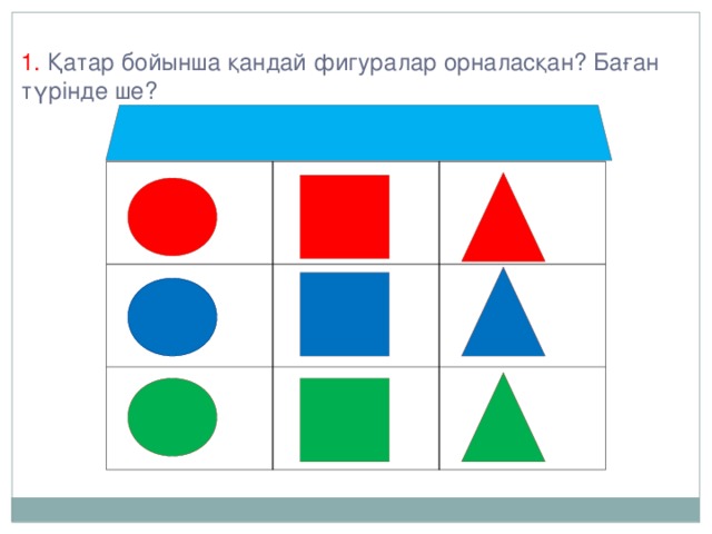 1. Қатар бойынша қандай фигуралар орналасқан? Баған түрінде ше?