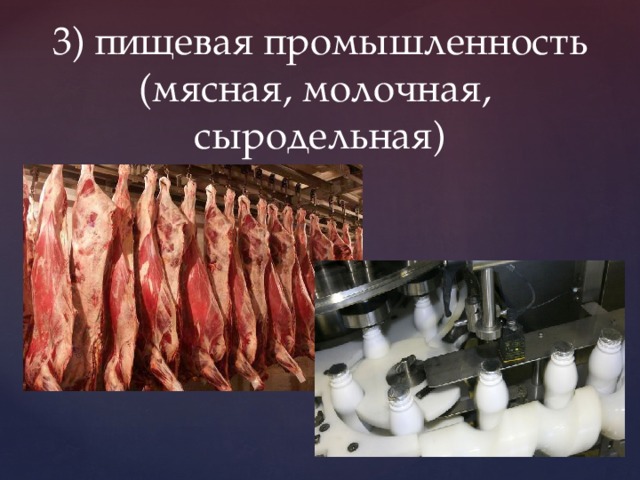 3) пищевая промышленность (мясная, молочная, сыродельная)