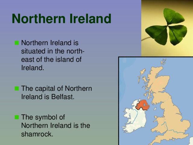 Текст ireland. Северная Ирландия презентация. Символы Ирландии на английском.