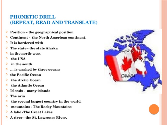 Phonetic drill  (repeat, read and translate)