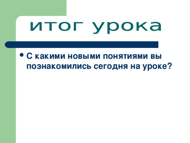 С какими новыми понятиями вы познакомились сегодня на уроке?