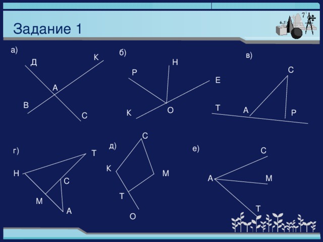 Задание 1 а) б) в) К Д Н  С Р Е А В Т А О Р К С С д) е) г) С Т К М Н М А С Т М Т А О
